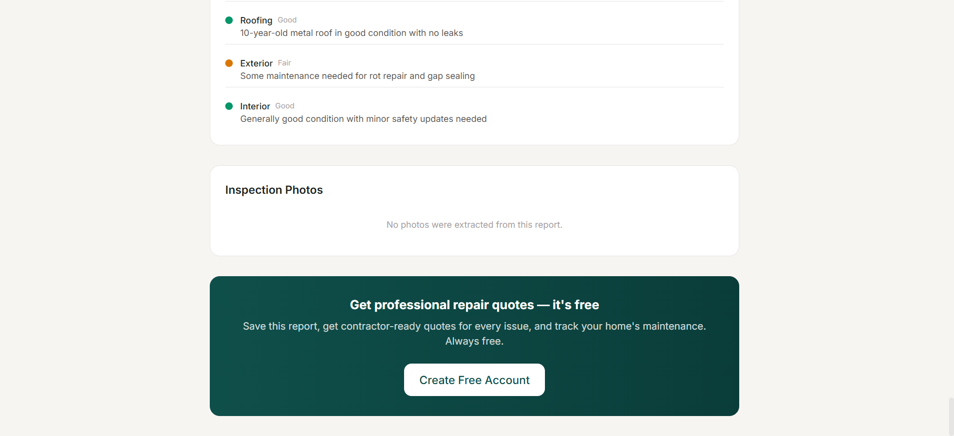 System report card and contractor quotes